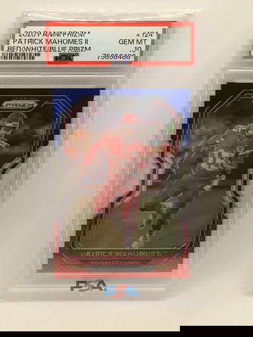 Patrick Mahomes II 2020 Panini Prizm Red  White Blue Prizm #124 PSA 10
