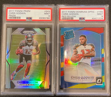 Chris Godwin April EE Silver and Optic Red/Yellow PSA 9 Lot