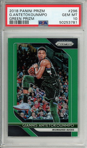 Giannis Antetokounmpo 2018-19 Panini Prizm #296 Green Prizm PSA 10 Gem Mint! 3781