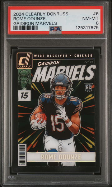 2024 Panini Clearly Donruss Gridiron Marvels Rome Odunze #6 RC PSA 8