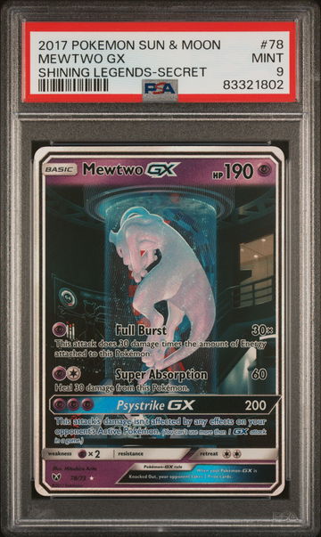 2017 Pokemon Sun and Moon Shining Legends Secret Rare Mewtwo Gx #78 PSA 9