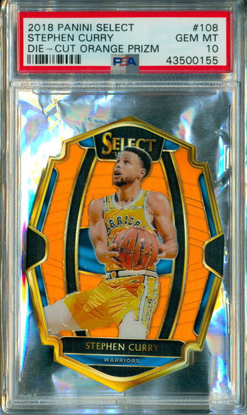 2018 Select Stephen Curry Die Cut Orange Prizm Jsy # 30/65 PSA 10