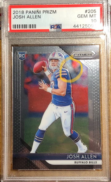 Josh Allen 205 PSA 10 flaw under case