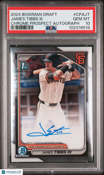 2024 Bowman Draft Chrome Prospect Autographs James Tibbs III #CPAJT PSA 10