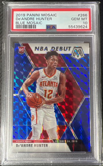 2019 Mosaic De’Andre Hunter Blue prizm /99 PSA 10 nba debut #266 rookie card RC SP