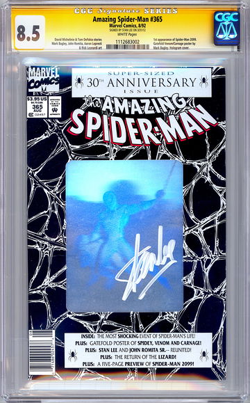 AMAZING SPIDER-MAN #365 CGC SS 8.5 *STAN LEE SIG* 30th ANNIV HOLOGRAPHIC ED 1992