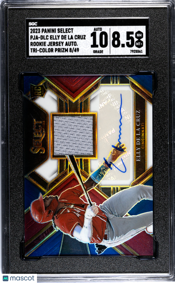2023 Panini Select Elly De La Cruz #PJA-DLC Rookie Jersey Autograph Tri Color Prizm SGC 8.5 Auto 10