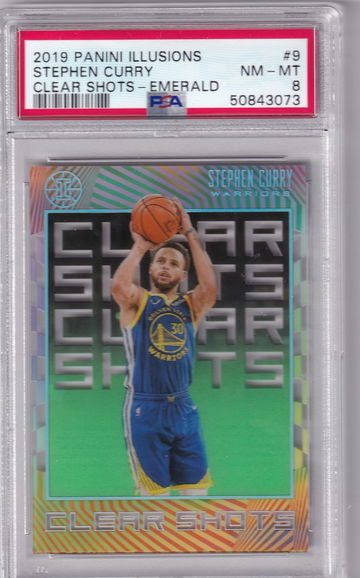 2019 Panini Illusions Stephen Curry Clear Shots Emerald PSA 8