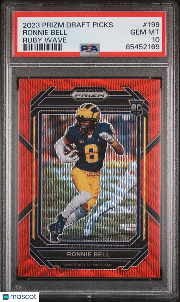 2023 Prizm Draft Picks Ronnie Bell #199 Ruby Wave Prizm Parallel/Variety Rookie PSA 10