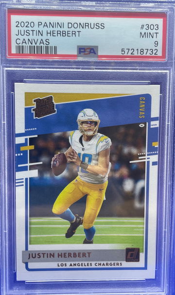 2020 Panini Donruss JUSTIN HERBERT RC Rated Rookie Canvas #303 PSA 9 MINT SP