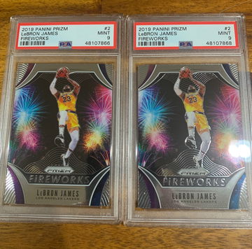 Lebron James 2019 Lot 2 Prizm Fireworks  Psa 9