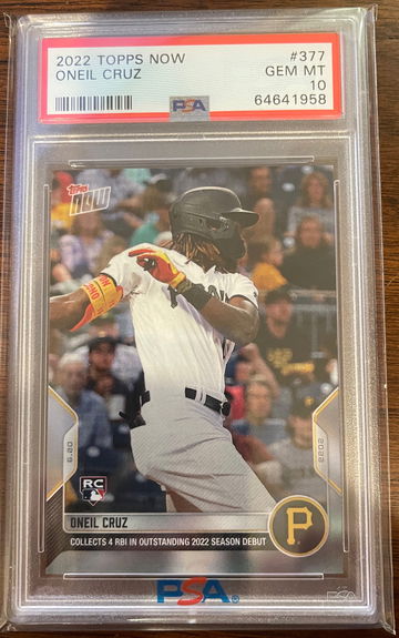 2022 TOPPS NOW ROOKIE CARD PITTSBURGH PIRATES ONEIL CRUZ #377 RC Debut PSA 10