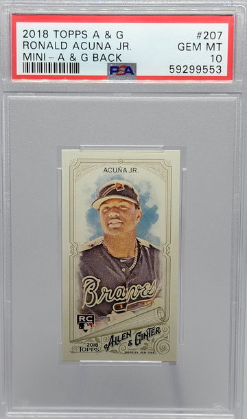 2018 TOPPS A&G #207 RONALD ACUNA JR MINI - A&G BACK PSA 10