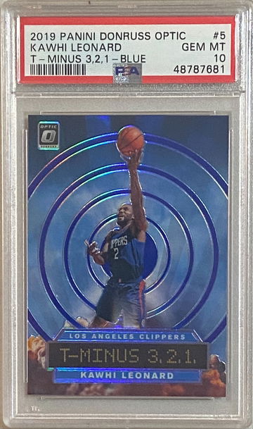 2019 Optic Kawhi Leonard T-Minus 3,2,1 Blue 7/85 PSA 10