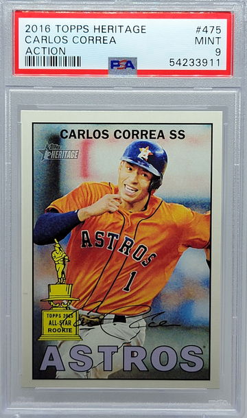 2016 TOPPS HERITAGE #475 CARLOS CORREA ACTION PSA 9