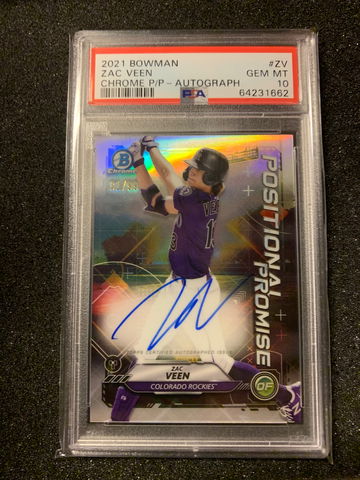 2021 Bowman Chrome Zac Veen Positional Promise Auto #99 PSA 10. 