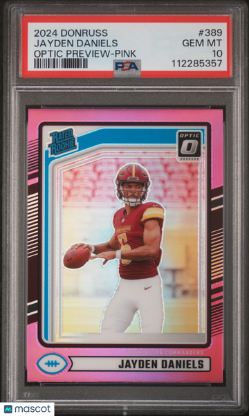 2024 Panini Donruss Jayden Daniels #389 Optic Preview Pink Rookie PSA 10