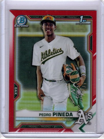 Pedro Pineda TRUE RED REFRACTOR 2021 Bowman Chrome 1st 3/5 BCP216 A's RC