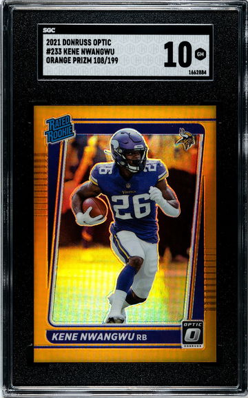 2021 Panini Donruss Optic Rates Rookie Orange Prizm 108/199 Kene Nwangwu SGC 10