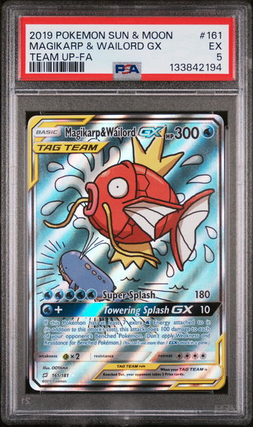 2019 Pokemon Sun and Moon Team Up Magikarp/Wailord Gx #161 PSA 5