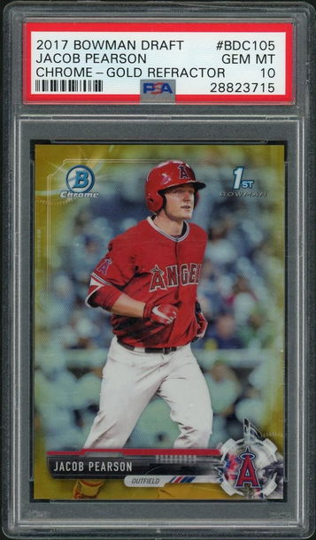 2017 Bowman Draft Chrome Gold Refractor Jacob Pearson #BDC105 /50 PSA 10