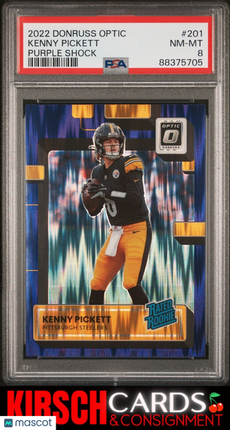 Kenny Pickett 2022 Panini Donruss Optic #201 Purple Shock RC PSA 8