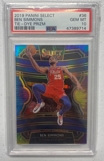 2019-20 Panini Select Concourse Tie-Dye Prizm /25 Ben Simmons #36 PSA 10