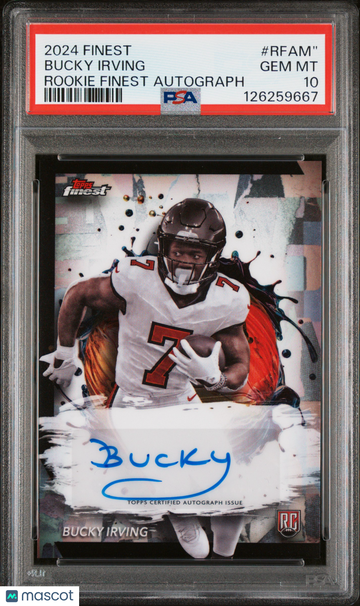 2024 Topps Finest Rookie Finest Autographs Bucky Irving #RFAM" PSA 10
