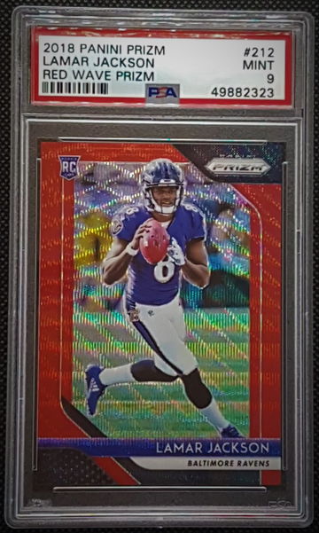 2018 Panini Prizm Lamar Jackson Red Wave #212 RC Rookie Red Wave  #/149 PSA 9