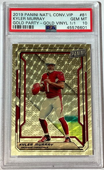 2019 KYLER MURRAY RC JERSEY #1/1 PANINI GOLD PRIZM VINYL ONE OF ONE - PSA 10 GEM MINT