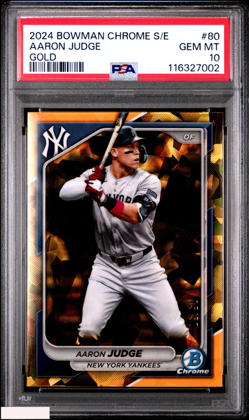 2024 BOWMAN CHROME SAPPHIRE EDITION AARON JUDGE #80 GOLD 15 OF 50 PSA 10 GEM MT