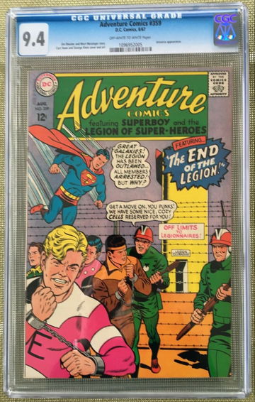 ADVENTURE COMICS #359 CGC 9.4 -- O/W TO WHITE PAGES! JIM SHOOTER CURT SWAN