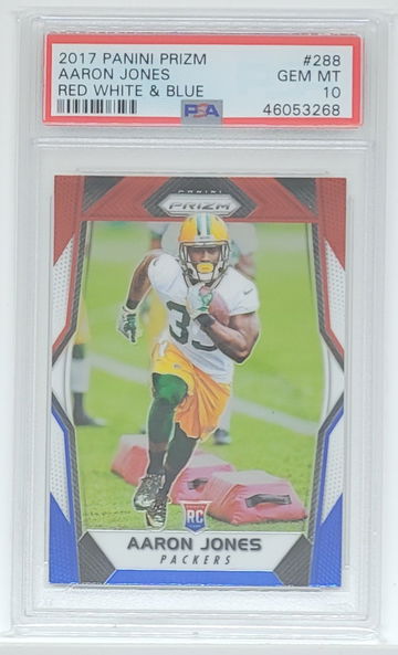 2017 Prizm Aaron Jones RWB SP RC #288 PSA 10 GEM MINT POP 15