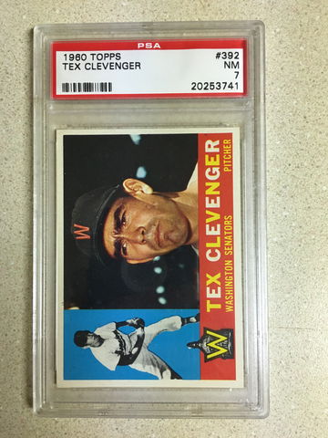 1960 Topps #392 Tex Clevenger PSA 7 NM GRAY BACK SENATORS