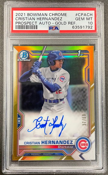 2021 Bowman Chrome Cristian Hernandez Gold Refractor Auto PSA 10 Gem-Mint