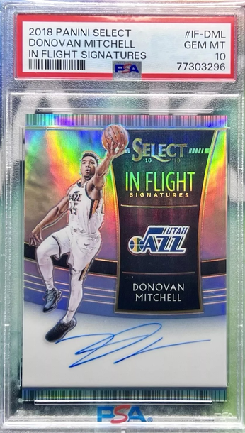 DONOVAN MITCHELL 2018-19 PANINI SELCT IN-FLIGHT SIGNATURES AUTO #67/99 - PSA 10