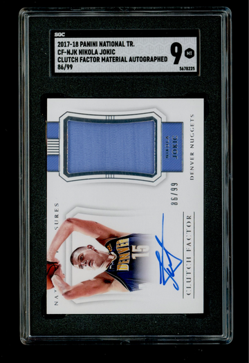 2017-18 Panini National Treasures Nikola Jokic Clutch Factor Auto Patch /99 SGC 9