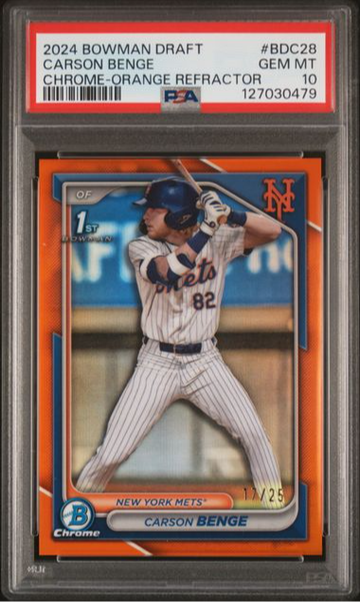 2024 Bowman Chrome 1st Carson Benge #BDC28 Orange Refractor /25 PSA 10 Mets