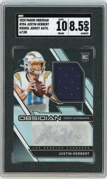 2020 Obsidian JUSTIN HERBERT Rookie Patch /100 Auto RPA #204 SGC 10/8.5