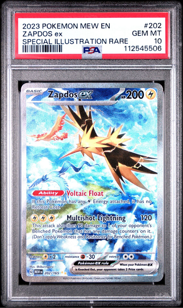2023 POKEMON MEW EN ZAPDOS ex SPECIAL ILLUSTRATION RARE PSA #202 GEM MT 10