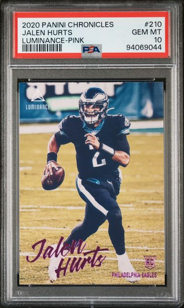Jalen Hurts RC 2020 Panini Chronicles Luminance Pink PSA 10 Philadelphia Eagles