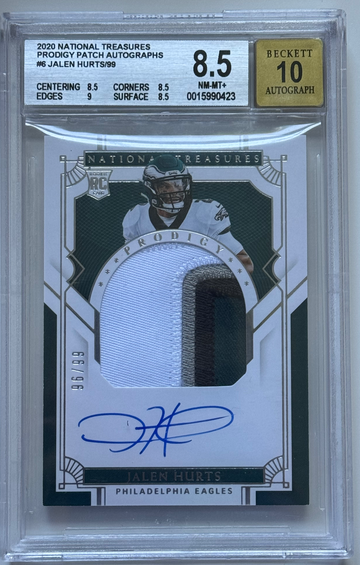 2020 National Treasures- Jalen Hurts- Prodigy Patch Auto /99 BGS 8.5 / 10 auto 
