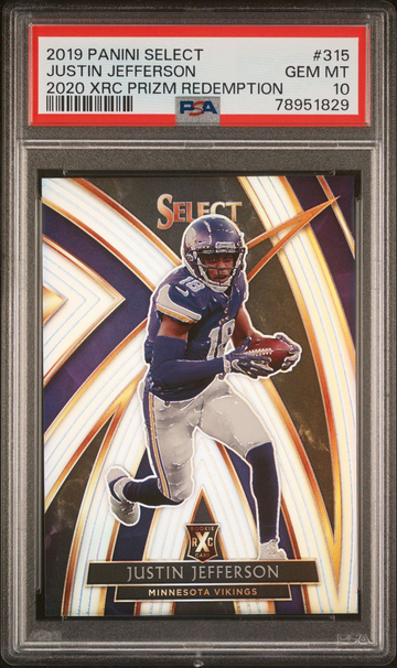 2019 Panini Select Justin Jefferson XRC 2020 redemption PSA 10