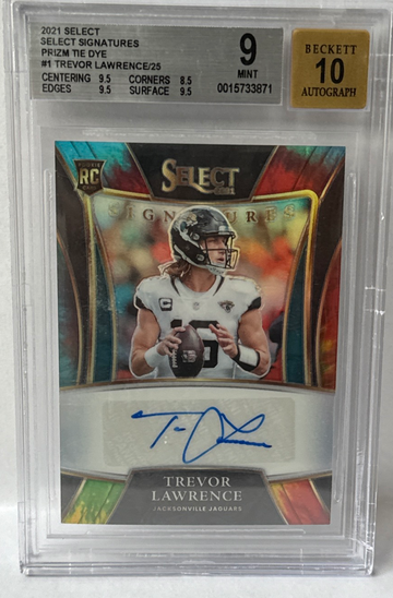 2021 Select Signatures  Trevor Lawrence TIE-DYE PRIZM Auto /25 BGS 9/ 10