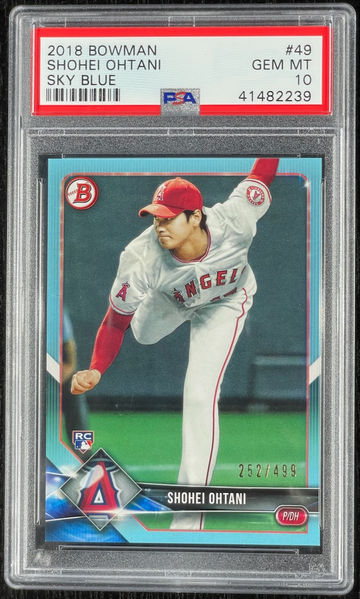 Shohei Ohtani 2018 Bowman Sky Blue #252/499 #49 Rookie Card PSA GEM MINT 10 POP 19 🔥🔥🔥
