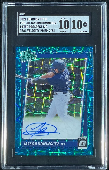 Jasson Dominguez 2021 Donruss Optic Rated Prospect Signature Teal Velocity Prizm #02/35 SGC 10/DNA 10 🔥🔥🔥