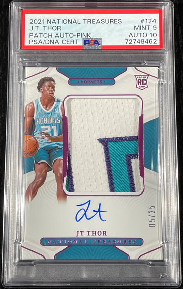 J.T. Thor 2021 National Treasures Rookie Patch On-Card Autographed Pink #05/25 #124 PSA 9/DNA Autograph 10 POP 1 🔥🔥🔥