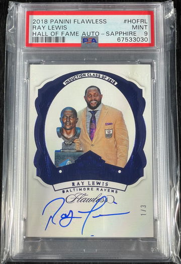 Ray Lewis 2018 Panini Flawless Hall of Fame On-Card Autographs Sapphire #HOF-RL PSA MINT 9 POP 1 🔥🔥🔥