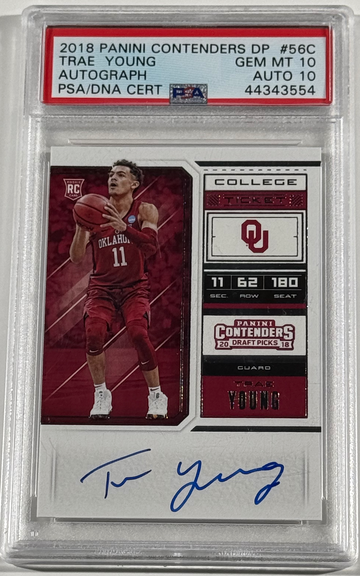 Trae Young 2018 Panini Contenders Draft Picks On-Card Autograph #56C RC PSA 10/ DNA 10 🔥🔥🔥
