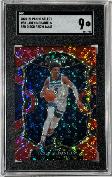 Jaden McDaniels 2020 Panini Select Red Disco Prizm /49 #88 Rookie Card SGC Mint 9 🔥🔥🔥